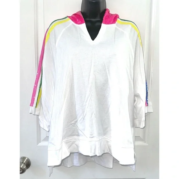 Fantastic Fawn White Sequin Hooded Short Sleeve Top - Picture 4 of 10